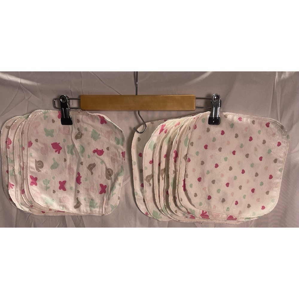 Handmade 1 ply girls animal print flannel baby wipes reusable cloth wipes set 15
